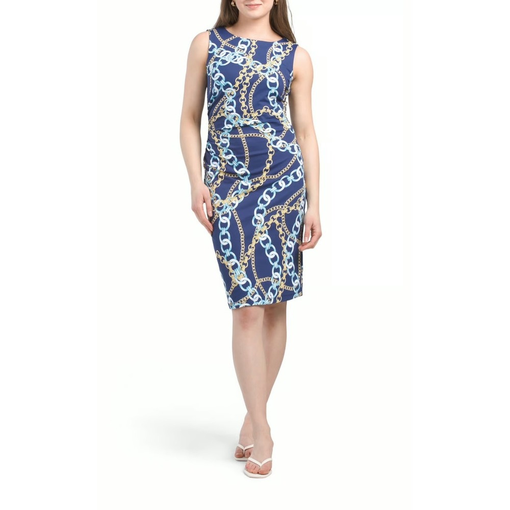 J. McLaughlin‎ Sleeveless Sage Dress, Blue Chain Print, NWT, Size Small